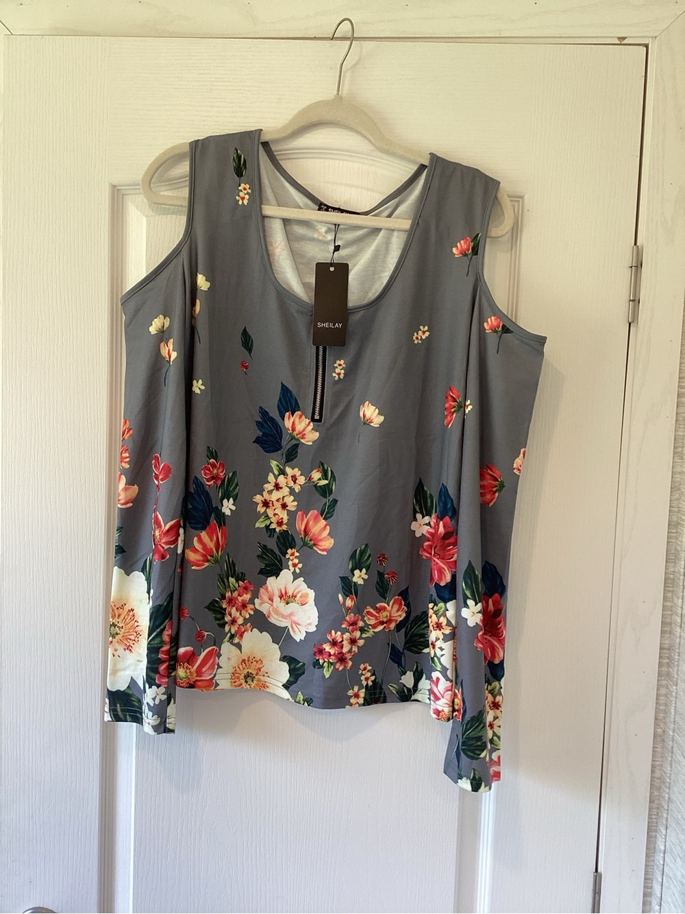 Sheilay Gray Floral Cold-Shoulder Blouse XL BNWT